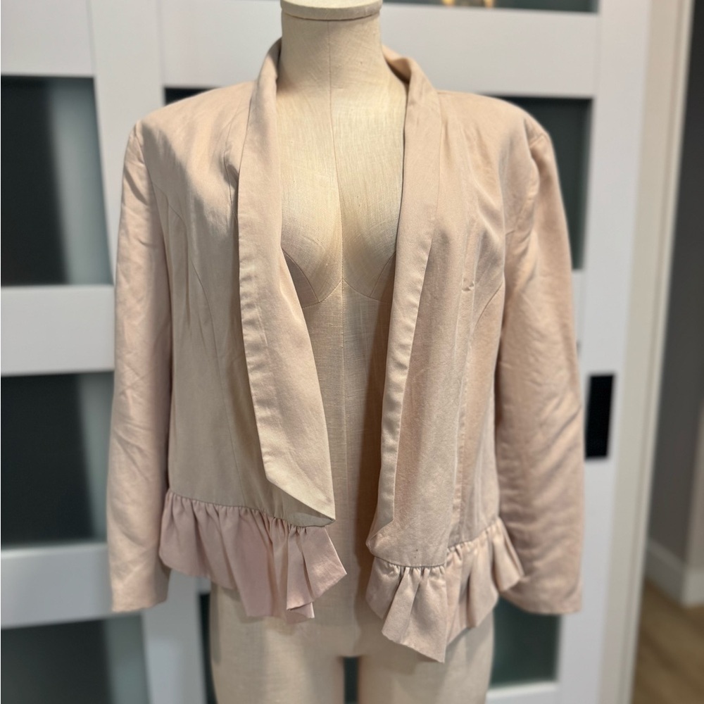 Cartonnier Light Pink/Beige Ruffle-Trim Open Style Size M Lightweight Blazer - Picture 5 of 12